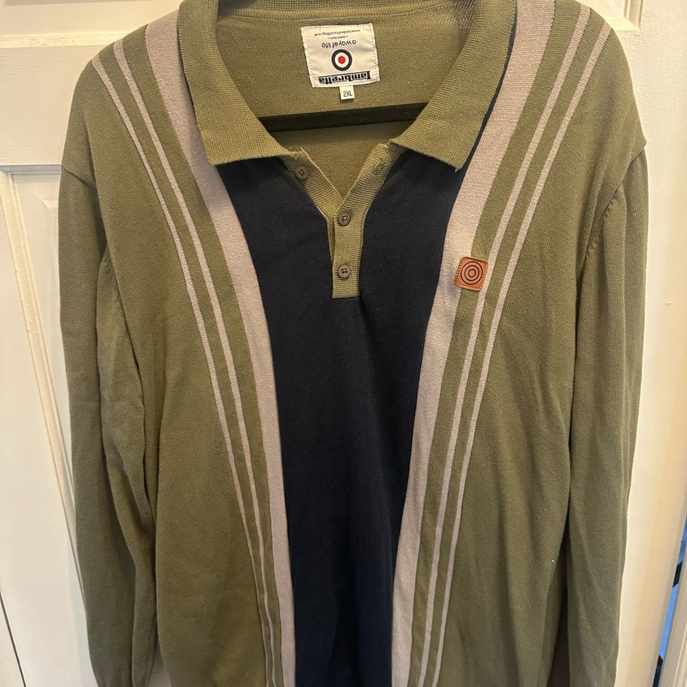 Lambretta Olive & Navy Long-Sleeve Polo Shirt